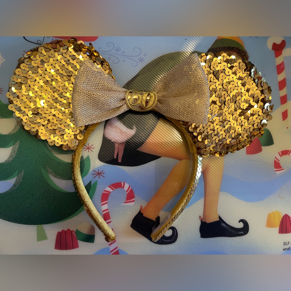 Disney 50th Anniversary Minnie park ears gold sequin headband